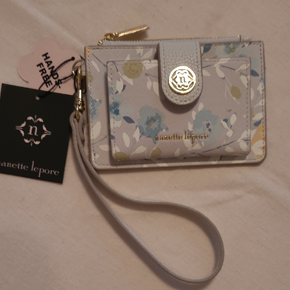 Nanette Lepore Blue and Cream Floral Wristlet